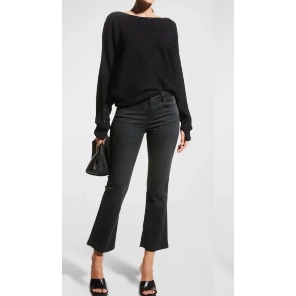 Frame Womens Le Crop Mini Boot Hi-Rise Jeans Size 30 Black Stretch Denim